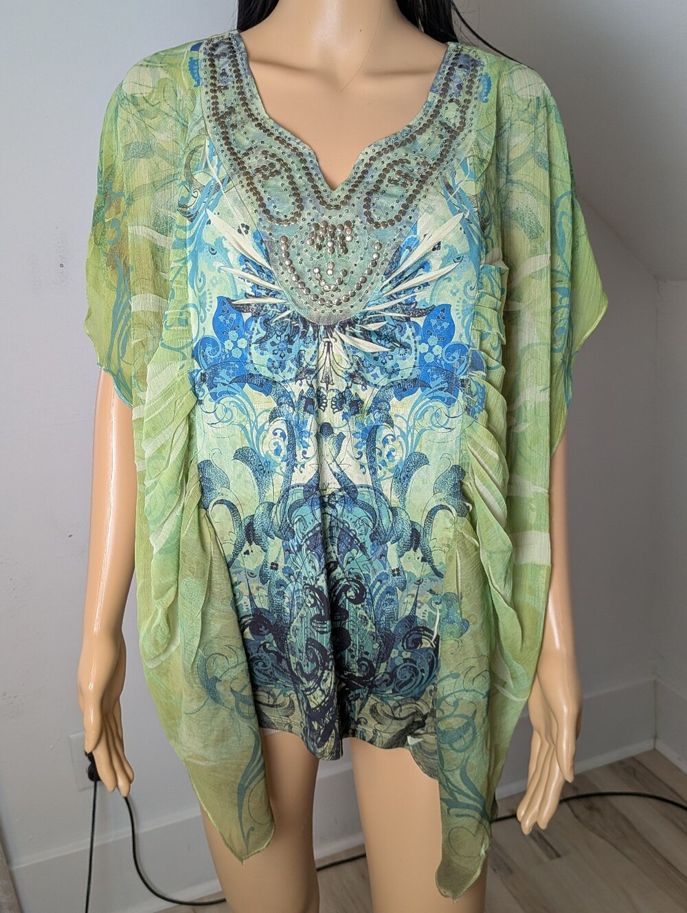 One World Green Intricate Design Blouse